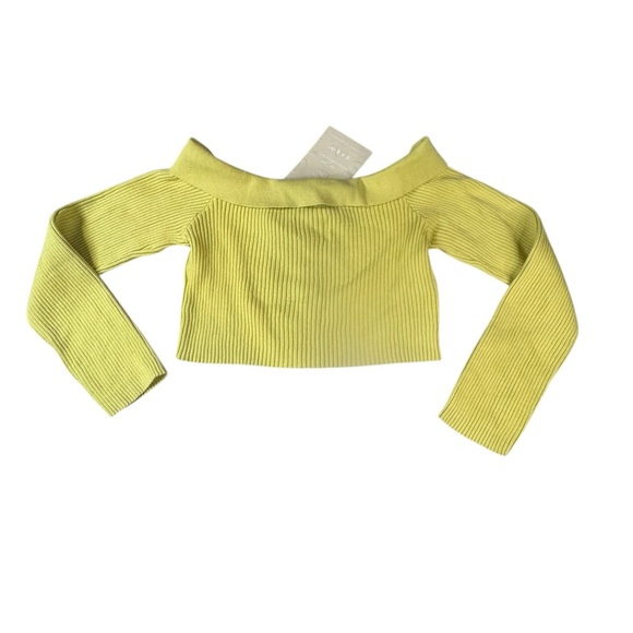 Y2K Ribbed Knit Cropped Cardigan by SABO Chartreuse Lime 100% Cotton L (8) D108 - Picture 7 of 8